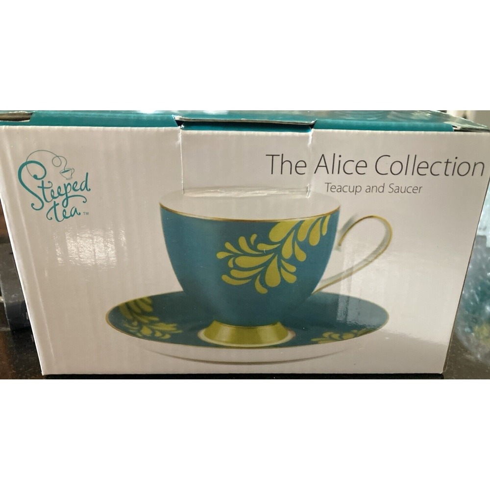 Tea Cup & Saucer Set The Alice Collection Green/Teal Floral New Steeped Tea